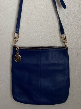 Tommy Hilfiger Cobalt Blue Leather Crossbody Bag with Gold Accent